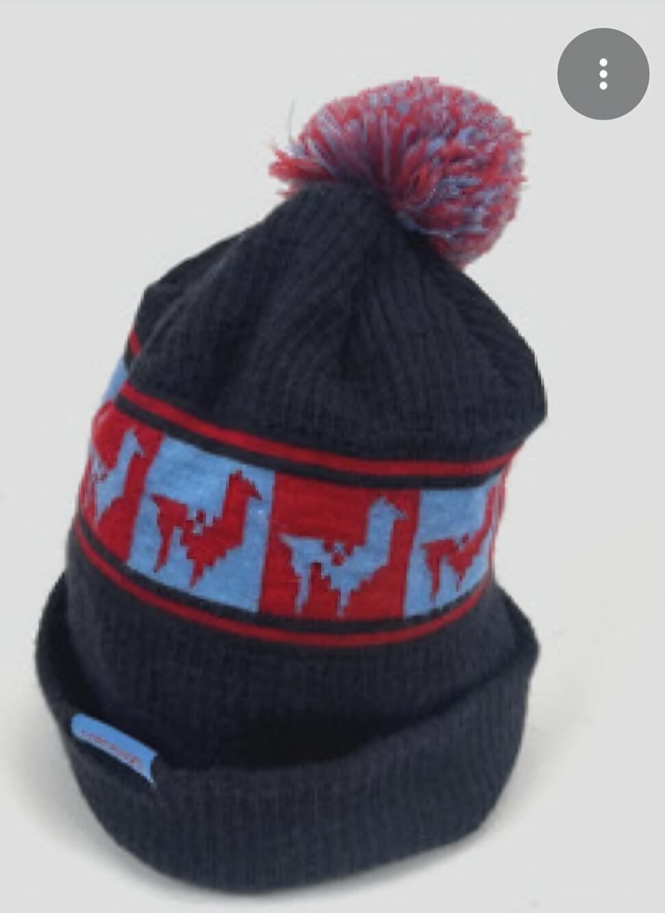 Cotopaxi Wool Blend Llama Pom Pom Beanie Hat Navy Blue Red Retro Cuffed Knit